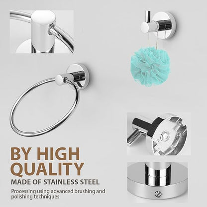 Polished Chrome Bathroom Hardware Set 4 Piece Towel bar Set,Towel Rack for Bathroom Wall Mounted Adjustable Expandable 24 inch Towel Holder Robe Hook Towel Ring Toilet Paper Holder