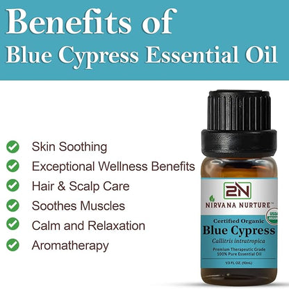 Blue Cypress Essential Oil USDA Certified Organic, 100% Pure Natural Premium Grade, Undiluted