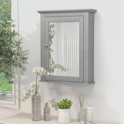 Safeplus Grey Medicine Cabinet with Mirror, Wall Mounted Adjustable Storage for Bathroom, Living Room, Bedroom, Entryway and Kitchen