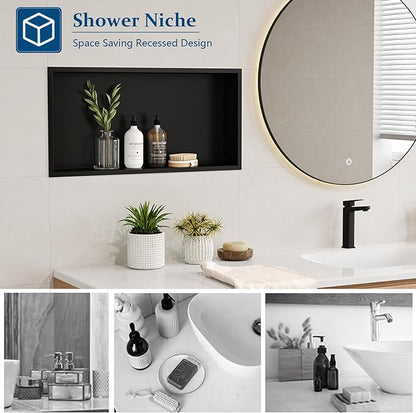 Neodrain Shower Niche, Shower Niche Bathroom Shelf, (Outside Size 25.1"x13.1") (Inner Size 24" X 12" X 4"), NO Tile Needed Recessed Niche Shower for Storage, Matte Black