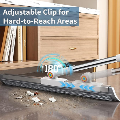 Squeegee Broom for Floor, Rubber Silicone Magic Broom with 180° Rotating Head & 63" Long Handle, Floor Squeegee Broom for Indoor/Outdoor Floor Cleaning, Pet Hair, Tile, Garage Concrete, Glass