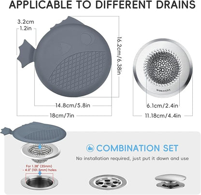 Bathtub Drain Hair Catcher, Wokdada Fast Drainage Shower Drain Hair Catcher, Reversible 304 Stainless Steel Drain Protector with Silicone Stopper for Bathroom