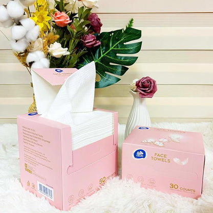 Vinda Face Towels, Disposable, XL facial towels, 50 Count - Thick 100% Rayon Fabric Dry Wipes for Sensitive Skin & Makeup Removal