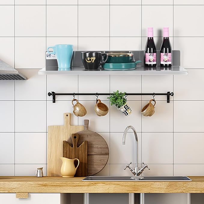 Hally Stainless Steel Wall Shelf 8.6 x 30 Inches 58 lb, NSF Commercial Heavy Duty Wall Mount Floating Shelving for Restaurant, Kitchen, Home, Hotel and Bar, 2 Pack