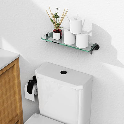 Glass Shelves for Bathroom,16-Inch Matte Black Floating Bathroom Shelf Stainless Steel Tempered Glass Shelf Modern Shelves Wall Mounted