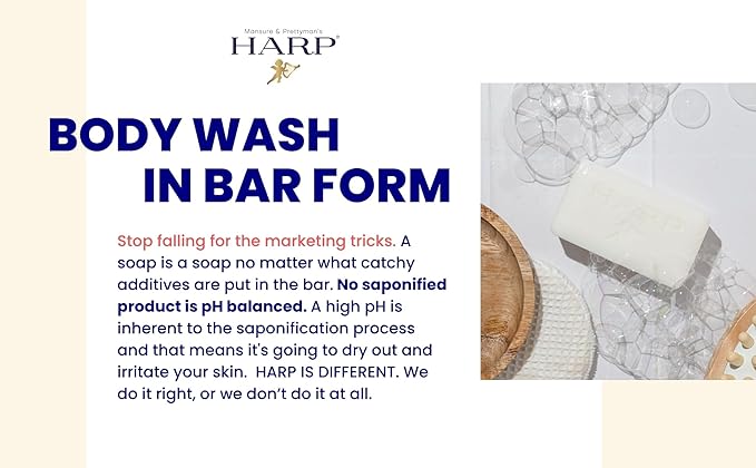 HARP pH-Balanced (5.0-6.0) Body Wash Bar. 100% Syndet. Protects Moisture Barrier For Sensitive, Dry or Irritated skin. + Shea Butter/Borage Oil. Non-Comedogenic. VANILLA LAVENDER FRAGRANCE