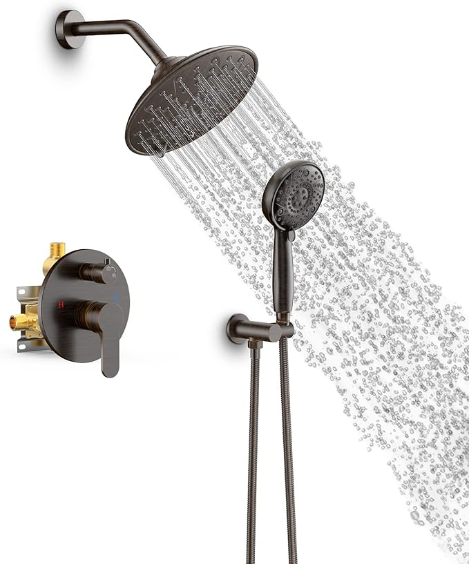 SR SUN RISE Shower Faucet - 8 Inch Multifunctional High Pressure Shower Head System with Handheld Shower Head Fixtures - Valve Included - Oil Rubbed Bronze