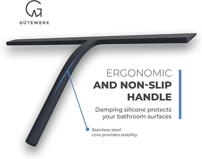 GÜTEWERK Shower Squeegee for Glass Doors, Silicone Window Squeegee, Bathroom and Glass Cleaning - Black - 15 Inch