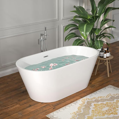 59 Inch Freestanding Acrylic Bathtub White Roll Top Soaking Tub with Chrome Drain Glossy Finish for Modern Bathrooms, YSB9218