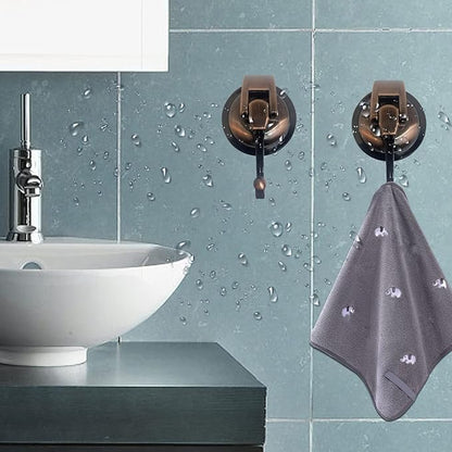 Heavy Duty Vacuum Suction Shower Hooks - Glass Suction Cup Hooks, Bathroom Robe Hooks - Reusable, No Hole Punched - Antique Brass, 4 Pack