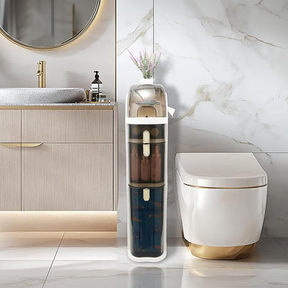 Bathroom Floor Cabinet, Narrow Bathroom Storage Cabinet, Mobile and No Installation Required, Perfect for Small Space Laundry Rooms, Toilet Areas and Living Room Gaps