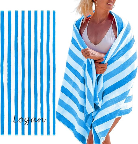 Personalized Passion Beach Towels for Adults - Custom Pool Towels with Name - Highly Absorbent Cotton - Striped Design for Women & Men - Large 70x30 Bath Sheet for Hotel, Swim & Camping - Blue