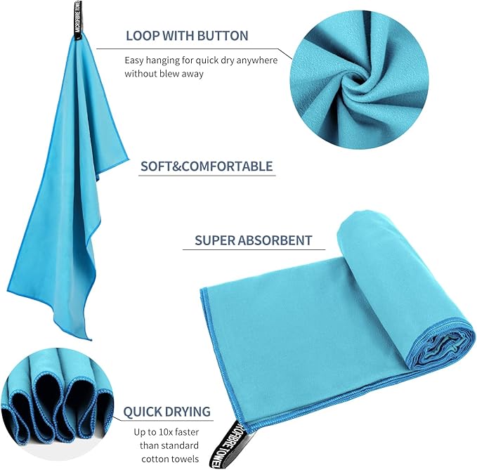 Microfiber Travel Towel, Soft Lightweight Quick Dry Towel, Super Absorbent Compact Travel & Sports & Beach Towels for Camping, Backpack, Gym, Swimming, Yoga, Hiking (XS:12"×24" -MarineBlue)