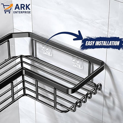 Shower Caddy Corner Shelf with Soap Holder, No Drill Adhesive Wall Mounted with Hooks - Rustproof Stainless Steel Rack by ARK.