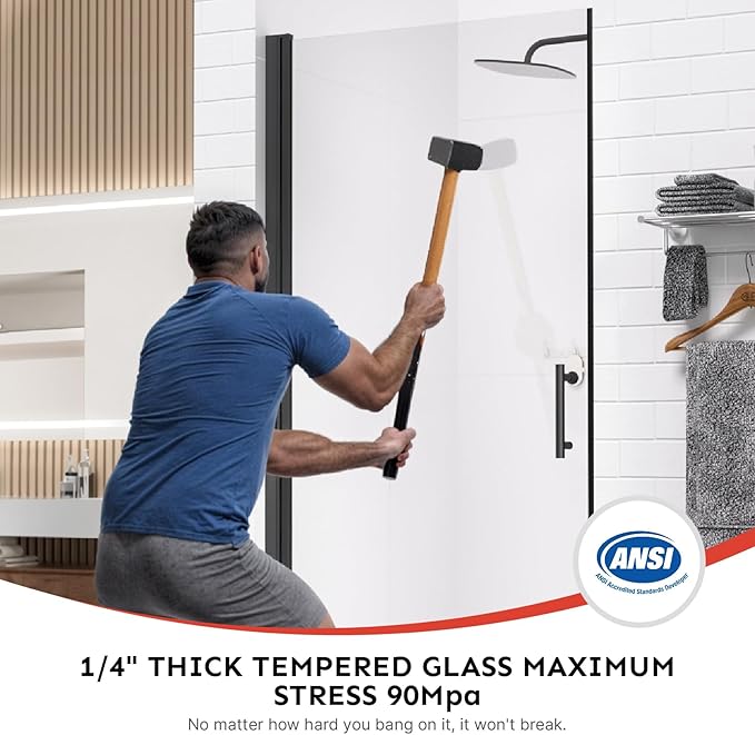 Kosmonia 36"-37"Wx72"H Frameless Pivot Shower Door, 1/4" Tempered Glass&Shatter Proof Film, Stainless Steel Hardware & Easy Clean Coating,Magnetic Seals Water Prevention&Reversible Installation Matte
