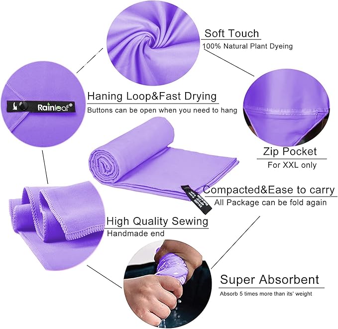 Rainleaf Microfiber Towel Perfect Travel & Gym & Camping Towel. Quick Dry - Super Absorbent - Ultra Compact - Lightweight. Suitable for Trip, Beach, Shower, Backpacking, Pool