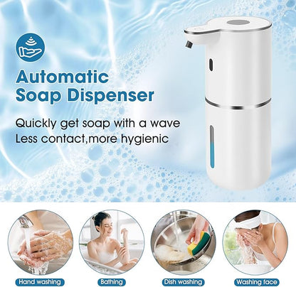 2 Pack Automatic Soap Dispenser,12.8oz/380ml USB Rechargeable Touchless Foaming Dispenser with Upgraded 2025 Smart Sensor,Wall Mounted for Bathroom Kitchen,White P18 Dish Soap Dispenser