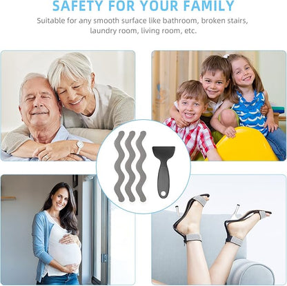 Non Slip Bathtub Stickers Set of 30, Bath Stickers Non Slip with Premium Scraper, Safety and Waterproof Bath Tub Slip Stickers for Bathtub, Shower, Pool, Ladder (Gray)