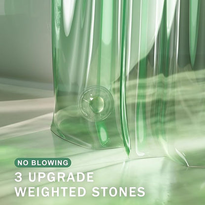 AmazerBath Heavy Duty Shower Curtain and Liner 2-in-1, 100% EVA Luxury Soft Clear Mint Green Shower Curtain Liner, 72x72 Plastic Weighted Shower Curtain, 12 Rustproof Grommets & 3 Heavyweight Stones