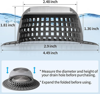 Shower Drain Hair Catcher, Bathtub Drain Cover Foldable Silicone Shower & Tub Protector for Pop-Up & Regular Drains
