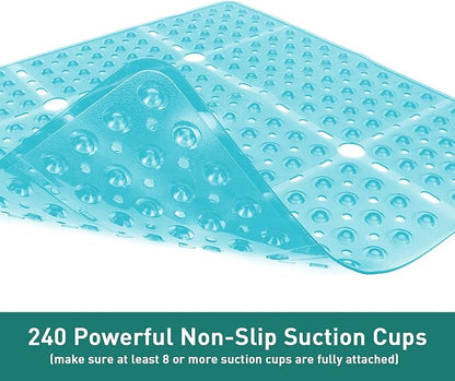 Large Clear Green Square Shower Mat Non Slip 27 x 27 Inches, Square Bath Tub Mat for Inside Shower Bathroom Floor, Shower Stall Mats with Big Suction Cup Drain Hole, Easy Washable, BPA-Free