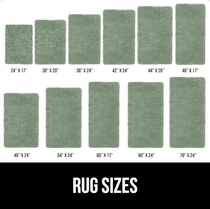 GORILLA GRIP Bath Rug Mat 36x24, Soft Absorbent Chenille, Quick Dry Microfiber Mats, Rubber Backing Washable Shower Floor Rugs, Bathmat Runner, US Designed Bathroom Home Decor Accessories Sage Green