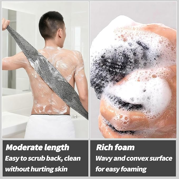 Blissal Exfoliating Shower Towel 47", Premium Scrub Wash Cloth for Body Face, Blissal Shower Towel for Smooth Skin, Quick Drying Durable-Body Scrubber with 2 Sides for All Skin Types (Black)