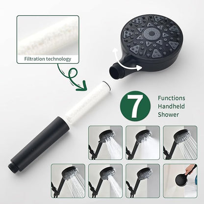 Shower Faucet Set with 7 Functions Handheld Shower Head Filter Shower Combo Set Shower System Shower Trim Kit Matte Black