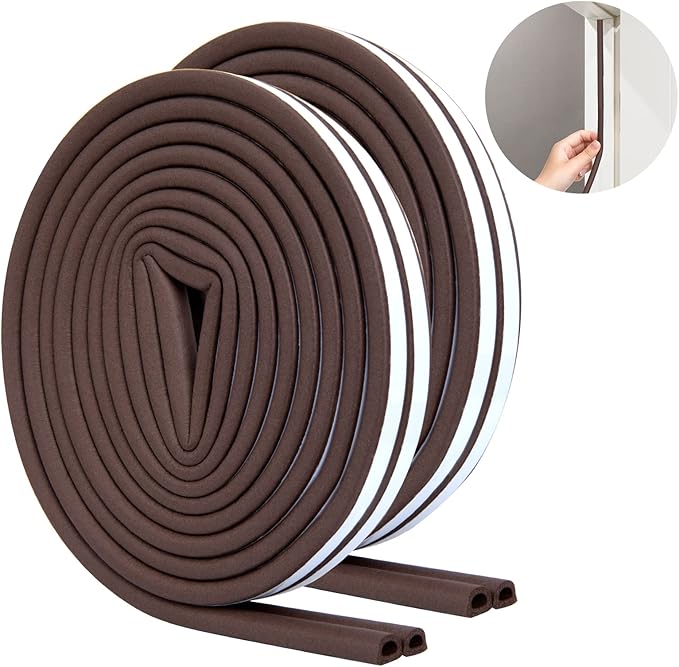 SUNMON Weather Stripping Door Seal Strip, 33Feet (10M) D-Type Soundproofing, Self Adhesive Foam Weatherstrip for Door and Window (Brown)