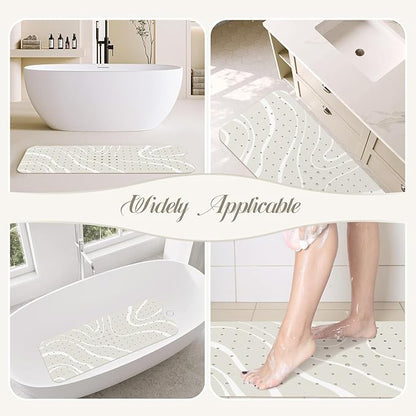 SHUCHING White Minimalist Lines Bath Mat for Tub Non Slip-40 X 16Inch, Bathtub Mat Anti Slip, Extra Long Shower Mat for Bathroom Mold Free, Machine Washable