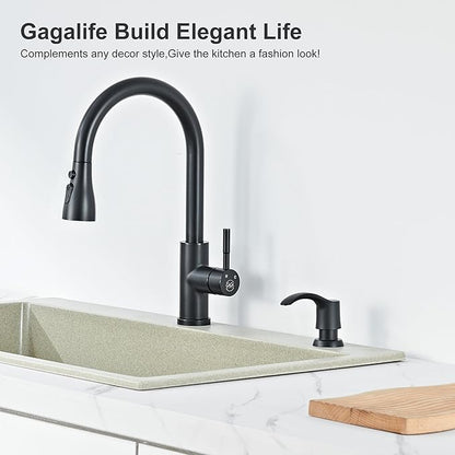 GAGALIFE Kitchen Sink Soap Dispenser with Large Bottle, Built in Sink Soap Dispenser Refill from Top, Matte Black G080B