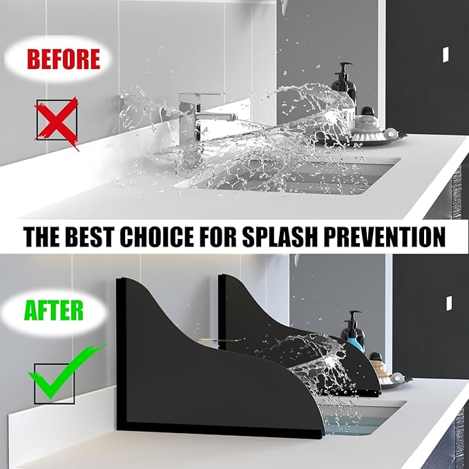 Shower Splash Guard Kit - Large Size Thickened Water Blocker with Extra-Strong Adhesive for Walk-in Shower/Bathroom/Bathtub/Kitchen Sink - Black Frosted/Matte Acrylic Plate Pack of 2(10"x12")
