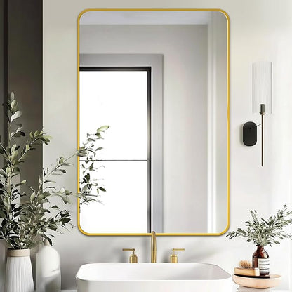 Delma Bathroom Vanity Mirror, Black Framed Bathroom Mirror for Over Sink, High-Definition Bathroom Mirror, Versatile Bathroom Vanity Mirror, Hangs Horizontally or Vertically(36x24, Gold)