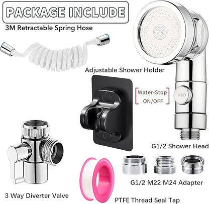 Sink Handheld Shower Kit with 9.8ft Telescopic Hose, Kitchen Bathroom Faucet Sprayer Attachment with 3 Adapters M22 M24 G1/2, for Hair Washing, Baby Shower, Pet Shower (Faucet Not Included)