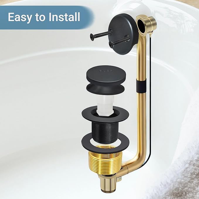 Tub Stopper Bathtub Drain Kit, Black Universal Bathtub Overflow Drain Cover, Metal Tip-Toe Trim Kit with Easy Fit Design for Most Tubs