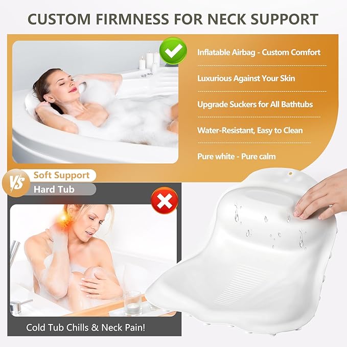 Silicone Bath Pillows for Tub - Adjustable Firmness Bathtub Pillow for Offering Perfect Head Neck & Back Support, Bath Pillow Cushion for Epsom Salt Soaking – Spa Gifts for Women & Parents, White