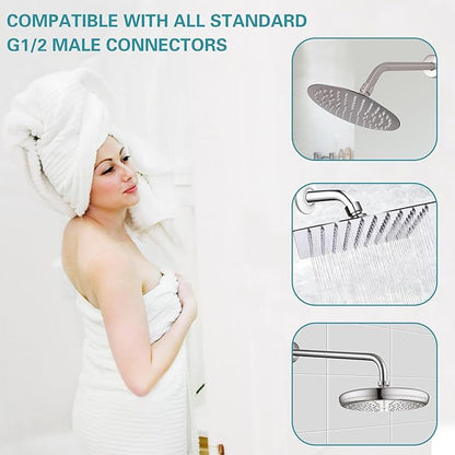 12 Inch Shower Arm with Flange,Stainless Steel 90 Degree Rain Shower Head Extension Arm,Wall-Mounted Shower Head Arm for Fixed Shower Head,Matte Black