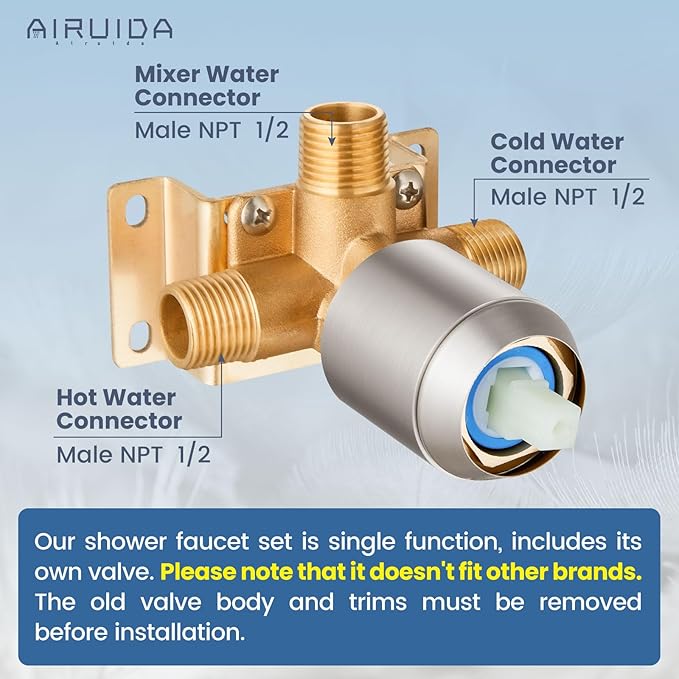 Airuida Shower Faucet Set Bathroom Rain Shower System SUS304 Stainless Steel Single Handle With Male Threads Rough-in Valve Shower Trim Kit 10 Inch Wall Mount Shower Head Brushed Nickel
