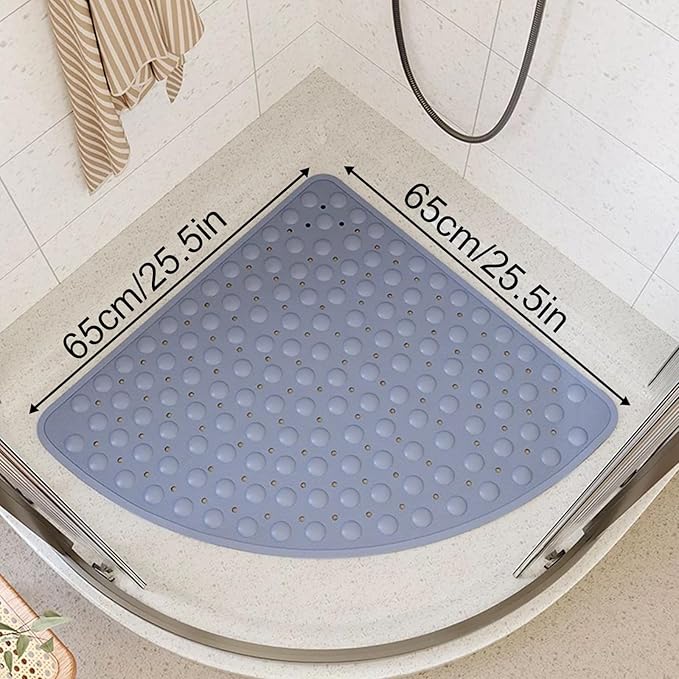 Mrcrypos Corner Shower Mats 25.5 x 25.5 Inches Bath Mat with Suction Cups and Drain Holes, Quick Dry Anti Slip Bathmat Machine Washable Shower Stall Mats for Bathroom, Gray