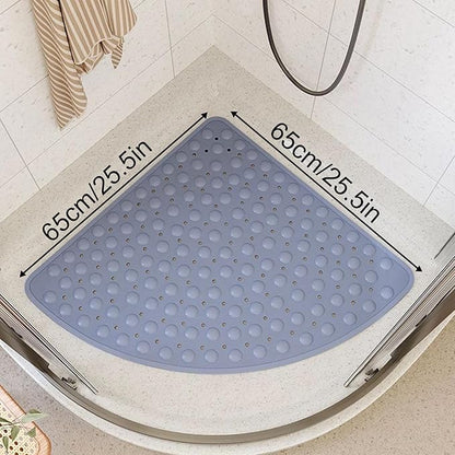 Mrcrypos Corner Shower Mats 25.5 x 25.5 Inches Bath Mat with Suction Cups and Drain Holes, Quick Dry Anti Slip Bathmat Machine Washable Shower Stall Mats for Bathroom, Gray