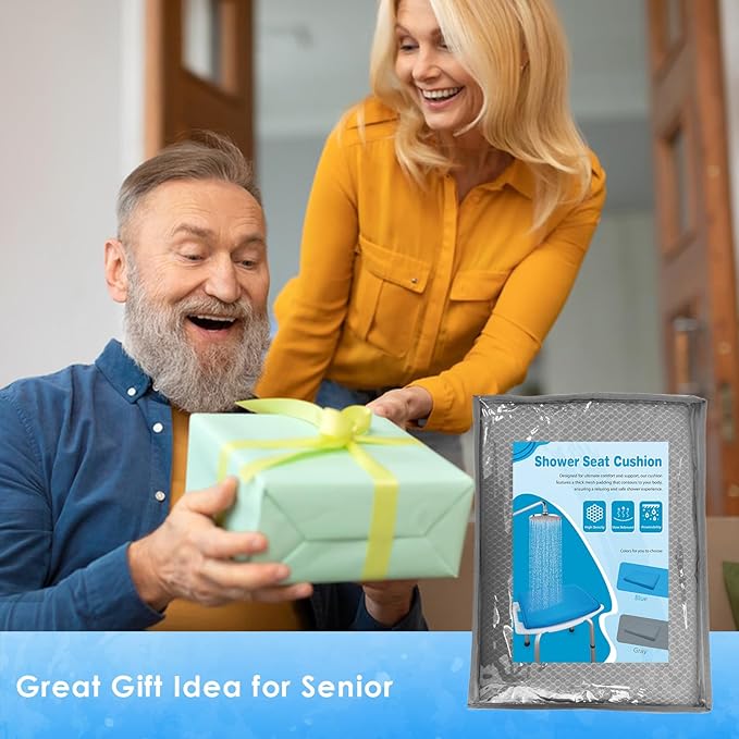 Shower Seat Cushion, Shower Chair Cushion for Transfer Benches in Bathtub, Cushion for Sauna, 3D Mesh Pad with Hook, Slip-Resistant, Design for Elderly, Senior, Handicap Disabled