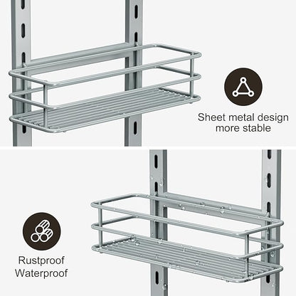 Orimade Adjustable Anti-Slip Shower Caddy Over Shower Head, Rustproof Bathroom Hanging Shower Organizer with 2 Hooks for Razor, No Drilling Shower Shelves Storage Rack 2 Tier, Light Grey