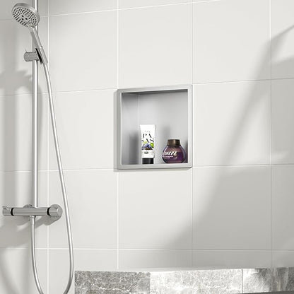 Stainless Steel Shower Niche 12" X 12" Brushed No Tile Needed Niche Shower Recessed Wall Niches for Bathroom Storage Over Mount Installation