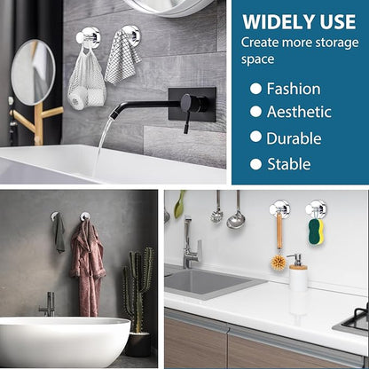 Suction Cup Hooks for Shower, Bathrooms Wall, Glass Door, Mirror, Kitchen–Towel, Robes, Coat, Hanging up to 15 lbs No-Drill Suction Hooks–Waterproof & Rustproof (Chrome, 2 PCS)