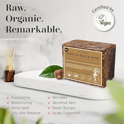 era of nature Best Raw ORGANIC AFRICAN BLACK SOAP, for Dry Skin and Skin Conditions. Pure & Natural Ingredients, Imported From Ghana - 1lb (16oz)