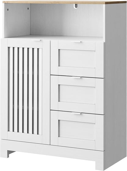 Bathroom Storage Cabinet with 3 Drawers, Floor Cabinet with Louvered Door, Freestanding Storage Unit for Bathroom, Kitchen, Living Room, White