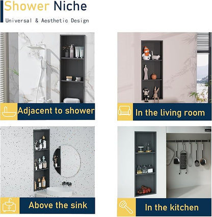 Black Stainless Steel Shower Niche 36" X 12" ，Recessed Shower Shelf for Bathroom Storage，Three-Tier Shelves， Matte Black (Black, 36 * 12 in)