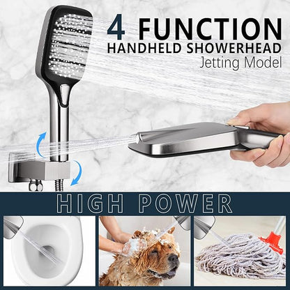 Shower Faucet Set Rainfall Shower System Push Button Diverter Shower Faucet with 4 in 1 Handheld, Ceiling Mount 12 Inch Shower Head and 6 Inch Wall Mount Shower Head