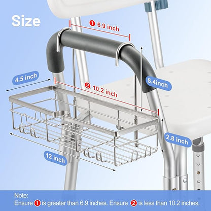 YUOROS Shower Caddy Hanging, 304 Stainless Steel Shower Organizer Rack for Shower Chair Bench for Elderly Seniors Disabled Handicap