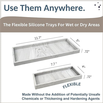 Countertop and Vanity Tray - 2 PC (11” and 7”) Shatterproof Silicone Kitchen and Bathroom Trays for Counter, Kitchen Soap Dispenser Tray, Vanity Trays for Bathroom, Perfume Key Tray